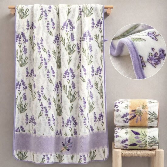 Mikrošķiedras dvielis ar lavandas rakstu 70 × 140 cm